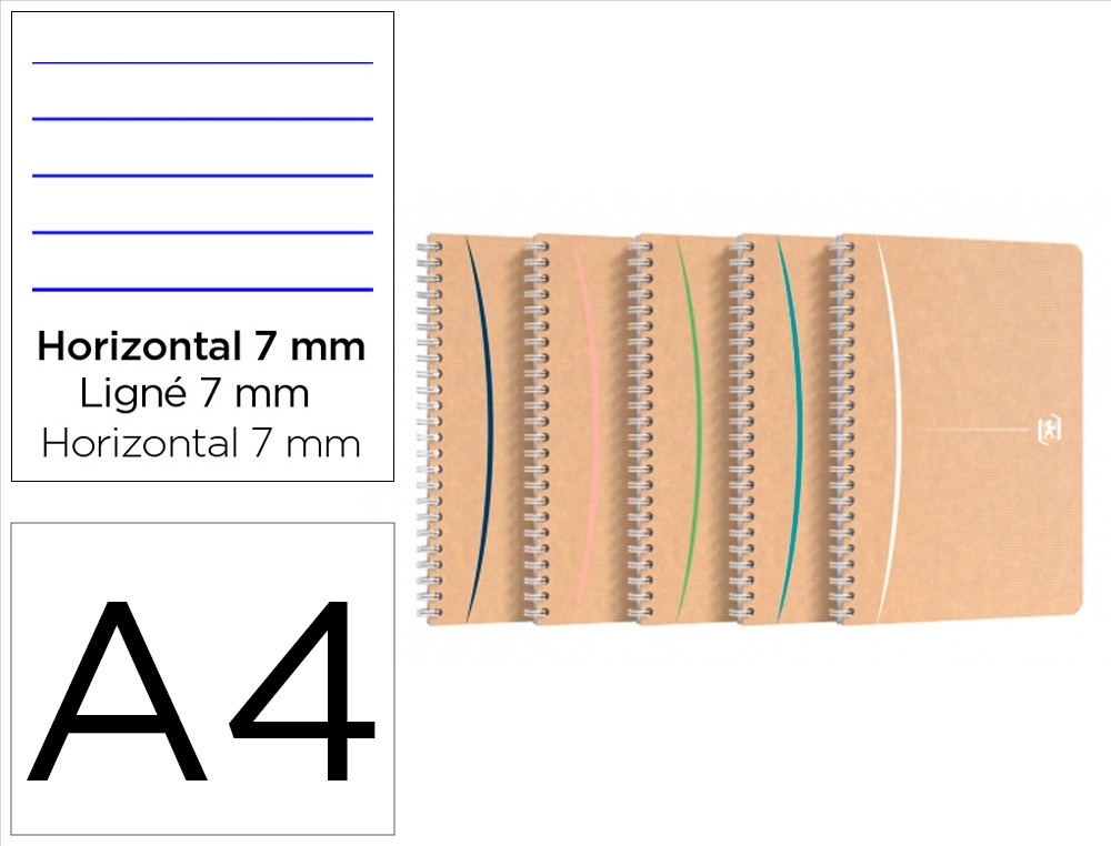 Cahier oxford touareg recycle couverture souple reliure     integrale a4 210x297mm 180p   90g ligne 7mm marge col. sable