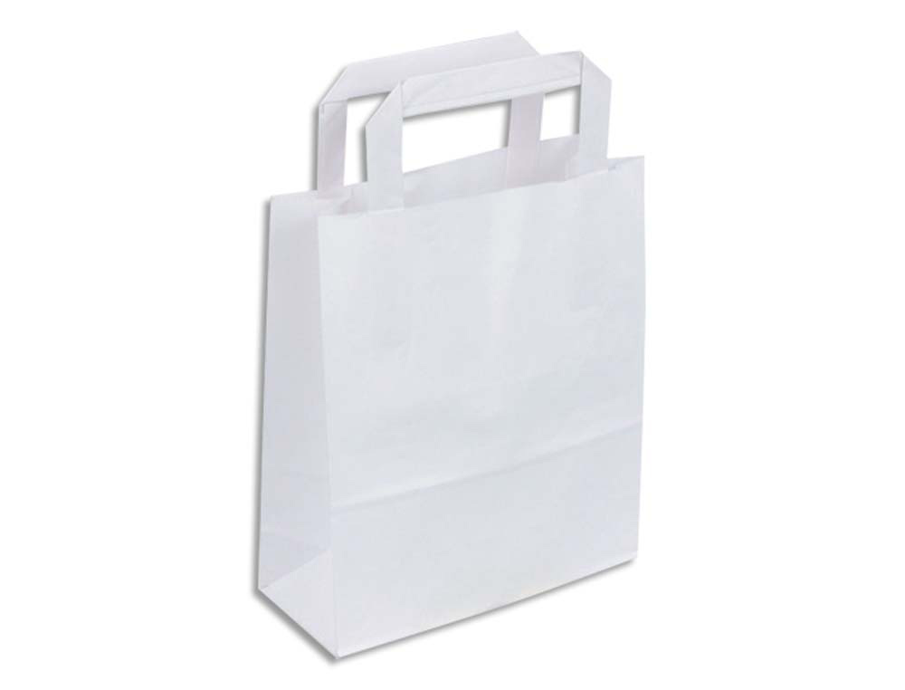 Sac kraft 90g/m2 poignees plates  32x15x40cm paquet 50  unites coloris blanc