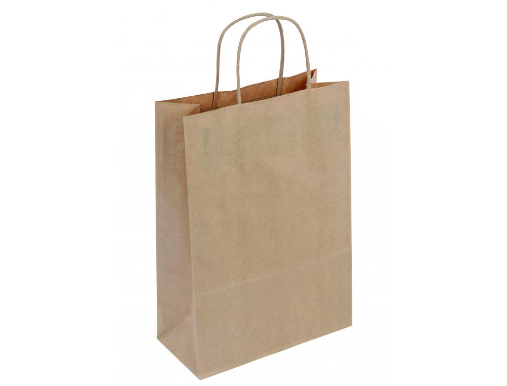 Sac kraft 100g/m2 poignees torsadees 26x12x35cm paquet   50 unites coloris brun 21061