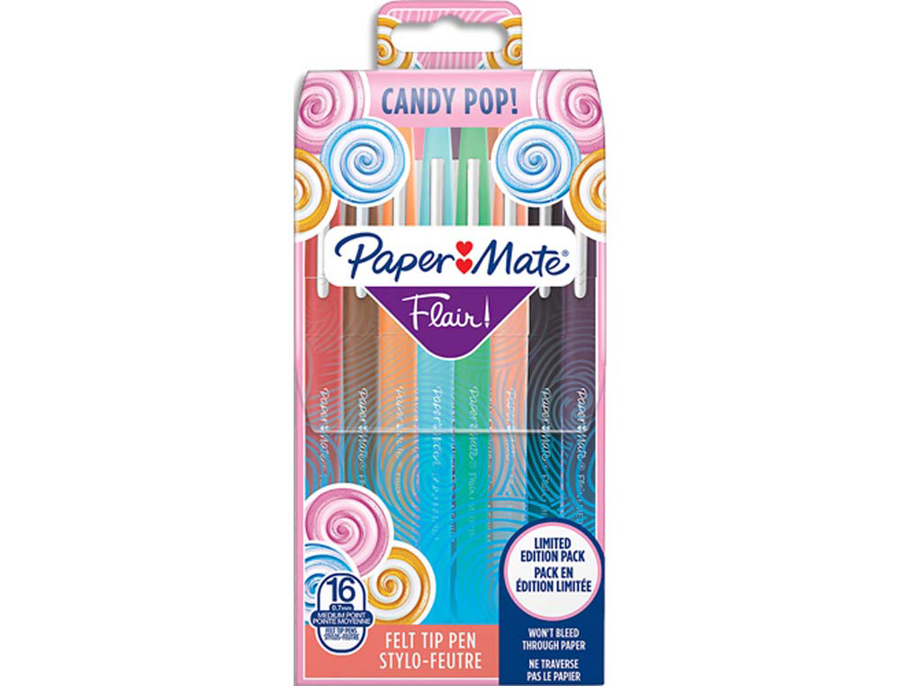 Feutre ecriture paper mate flair candy pop pointe        moyenne pochette 16 unites    assorties