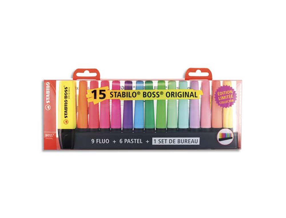 Surligneur stabilo boss original edition collector    rechargeable pointe biseautee trace 2/5mm deskset 15 unites