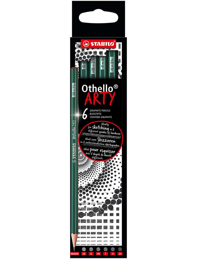 Crayon graphite stabilo othello arty hexagonal haute  qualite mine tendre etui      carton 6 unites 2 4b 2 3b 2