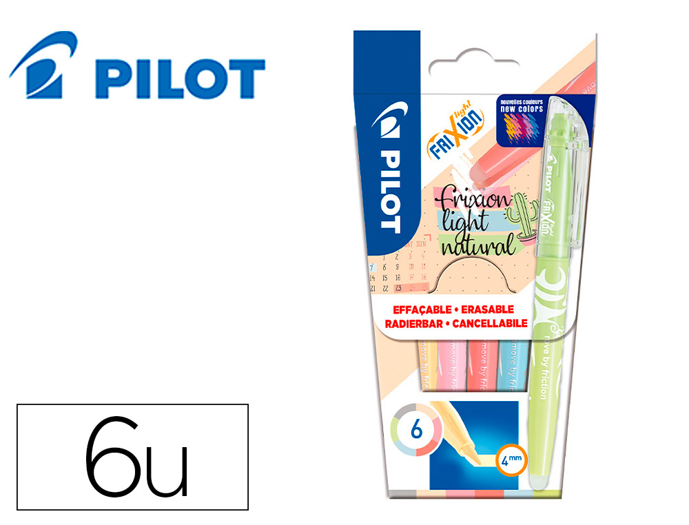 Surligneur pilot frixion light natural effacable       pointe moyenne biseautee      coloris assortis pochette 6