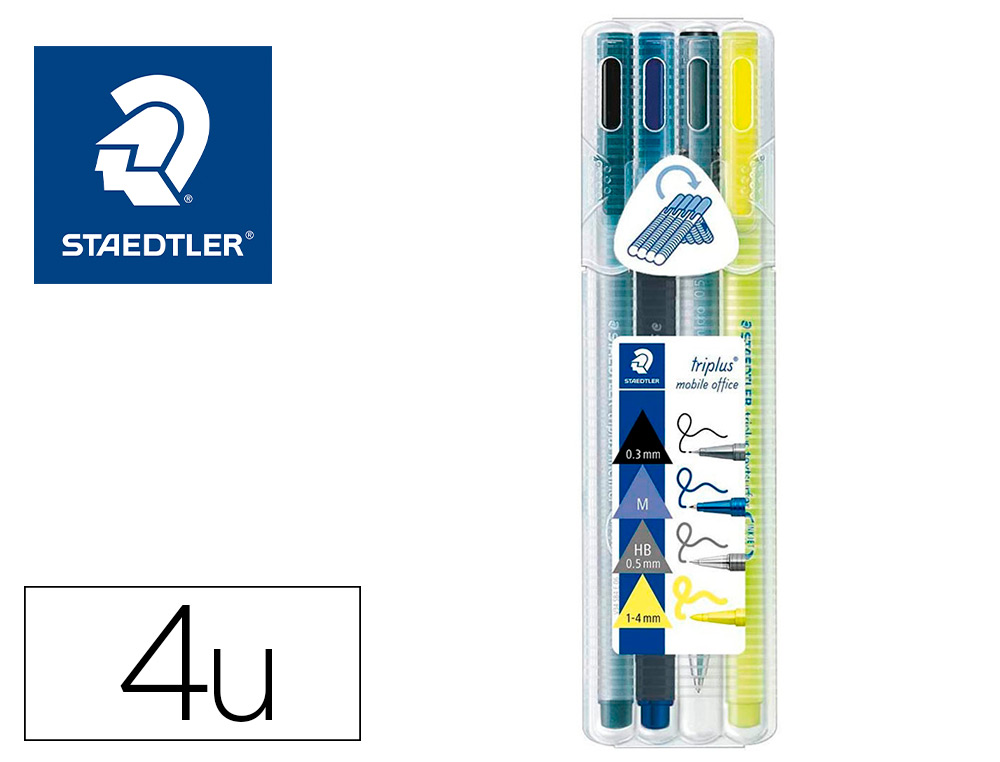 Etui staedtler triplus multi set 4 unites 1 feutre         fineliner noir 1 stylo-bille  bleu 1 porte-mine 1