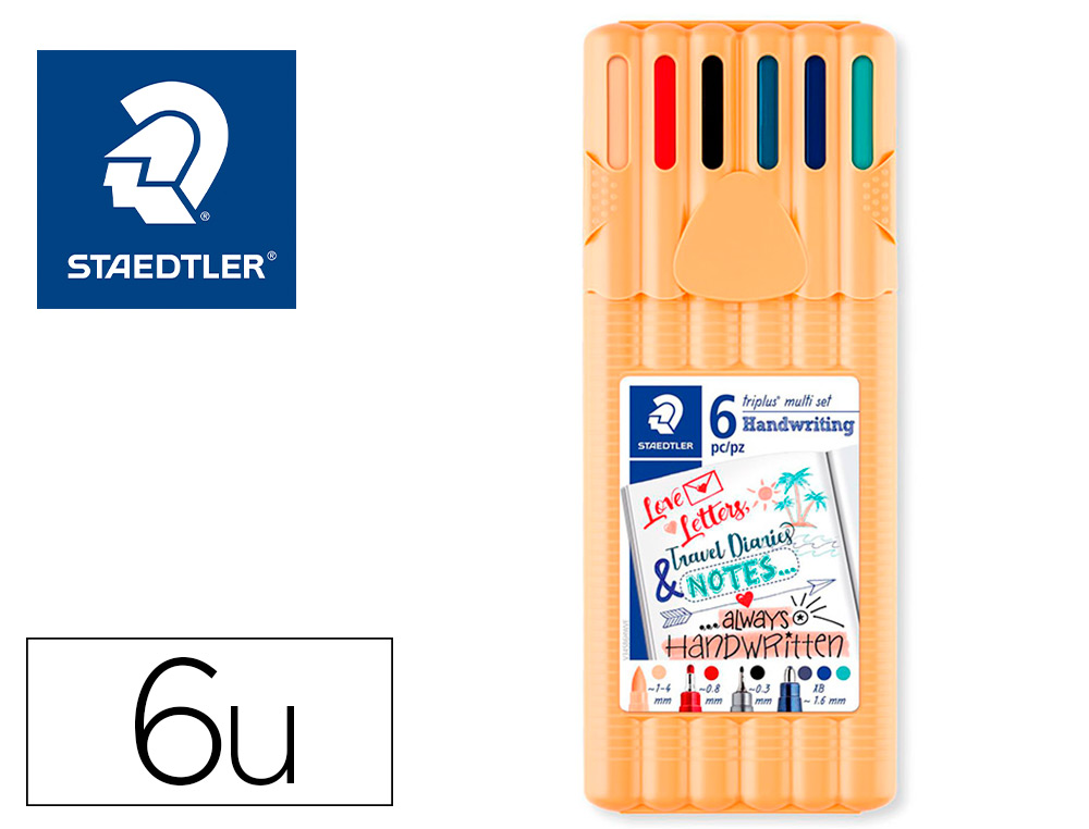 Etui staedtler triplus multi set 6 unites 1 feutre noir 1  feutre rouge 3 stylos bleu 3  turquoise 1 surligneur peche