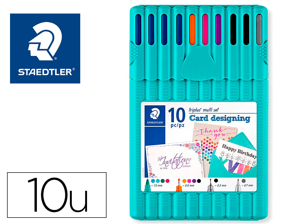Etui staedtler triplus set 10 unites 4 feutres 323 4        broadliner 338 coloris        assortis 1 feutre noir 1