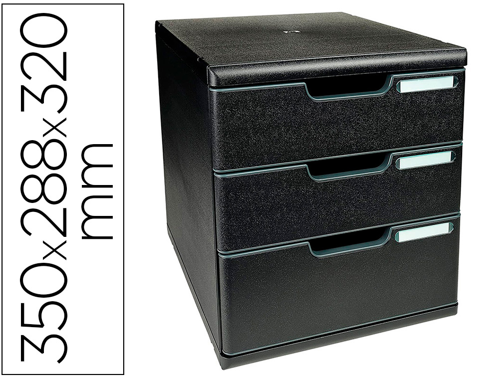Module classement exacompta modulo ecoblack 3 tiroirs a4+ 350x288x320mm coloris noir
