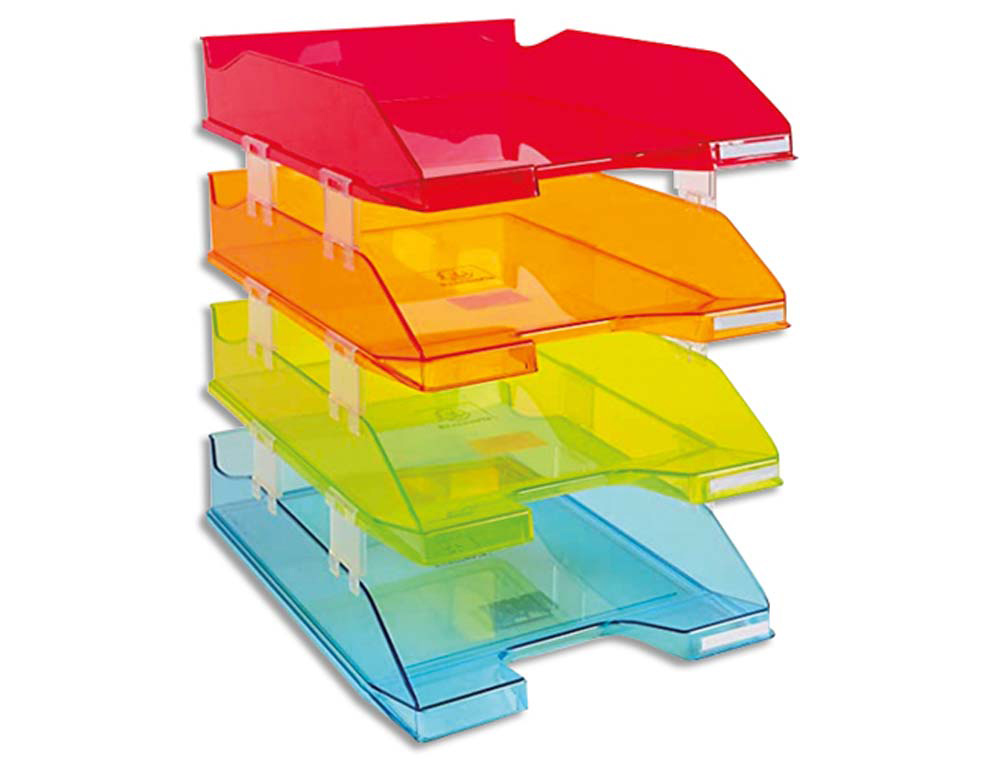 Corbeille a courrier exacompta combo midi aquarel polystyrene 347x255x244mm coloris translucides assortis set 4 unites
