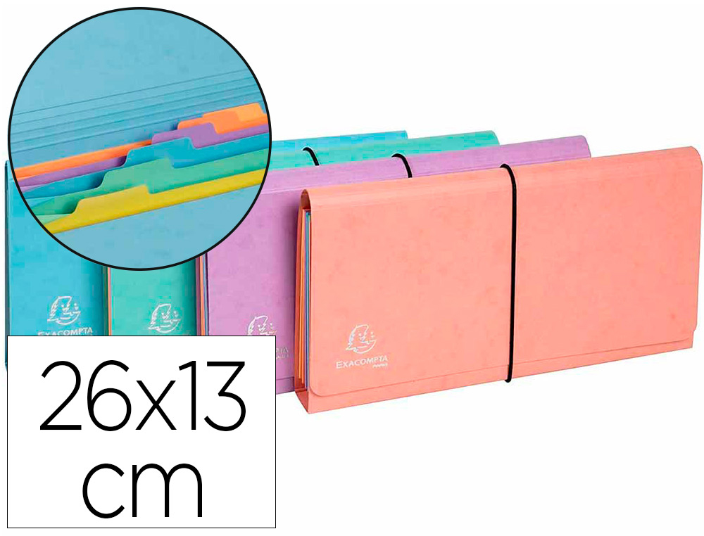 Trieur exacompta pocket 6 compartiments carte lustree   26x13cm coloris aquarel       assortis bleu corail mauve