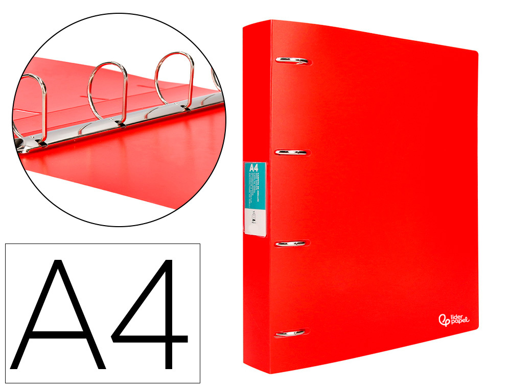 Classeur liderpapel 4 anneaux 40mm a4 polypropylene dos     55mm porte-cartes de visite   coloris rouge translucide