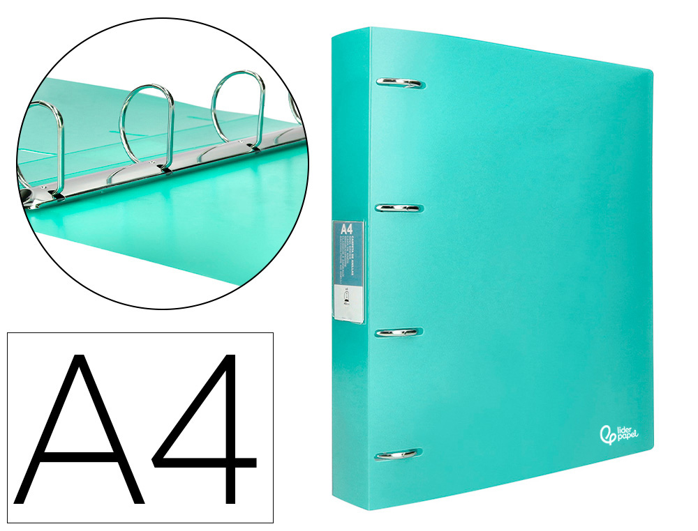 Classeur liderpapel 4 anneaux 40mm a4 polypropylene dos     55mm porte-cartes de visite   coloris vert pomme