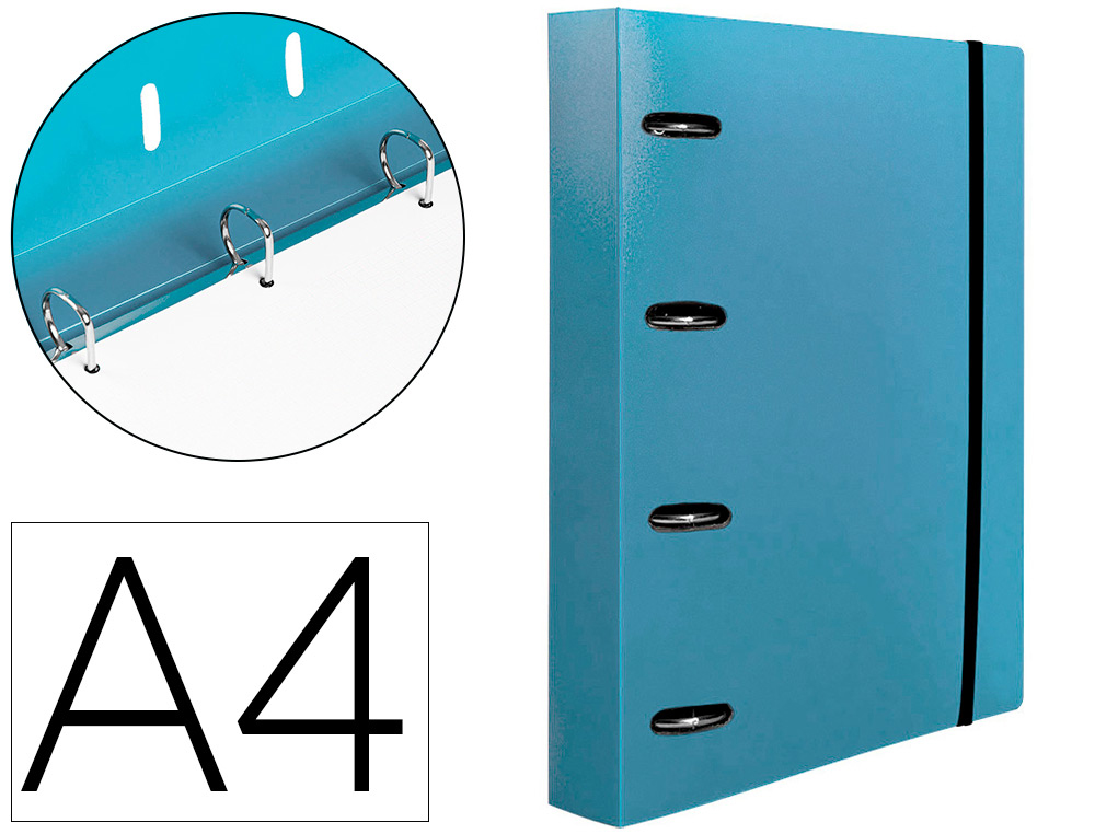 Classeur liderpapel 4 anneaux en d 25mm a4 polypropylene    feuillets mobiles 100f 5x5mm  coloris bleu ciel