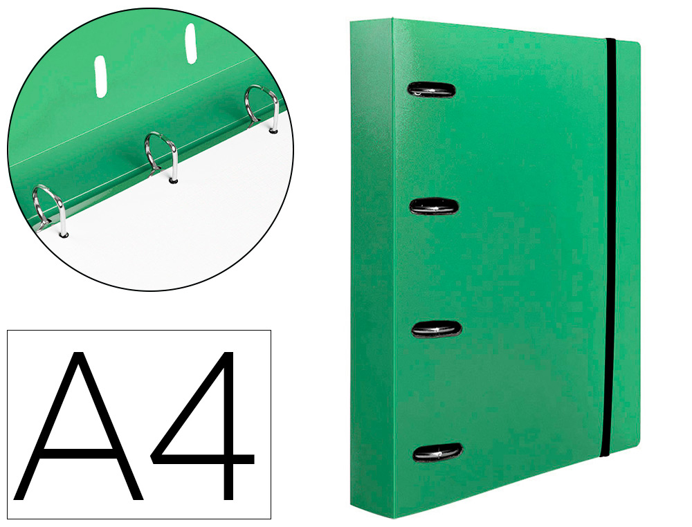 Classeur liderpapel 4 anneaux en d 25mm a4 polypropylene    feuillets mobiles 100f 5x5mm  coloris menthe