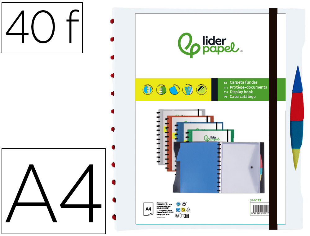 Protege-documents liderpapel personnalisable kangourou 40  pochettes amovibles 5         intercalaires a4 transparent