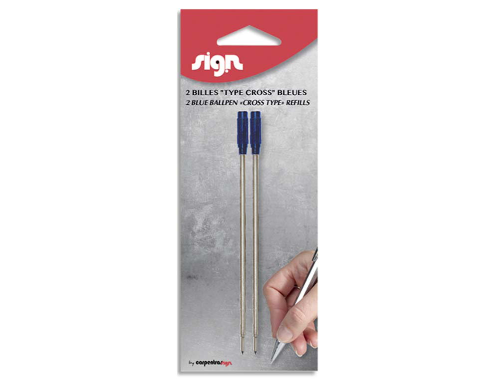 Recharge bille sign cross pointe moyenne coloris bleu   blister 2 unites