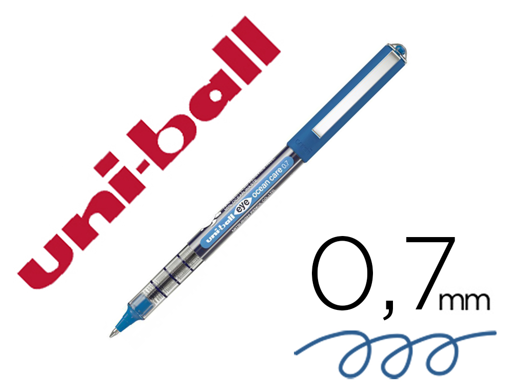 Roller uniball ocean care ecriture moyenne pointe 0,7mm encre liquide bleue