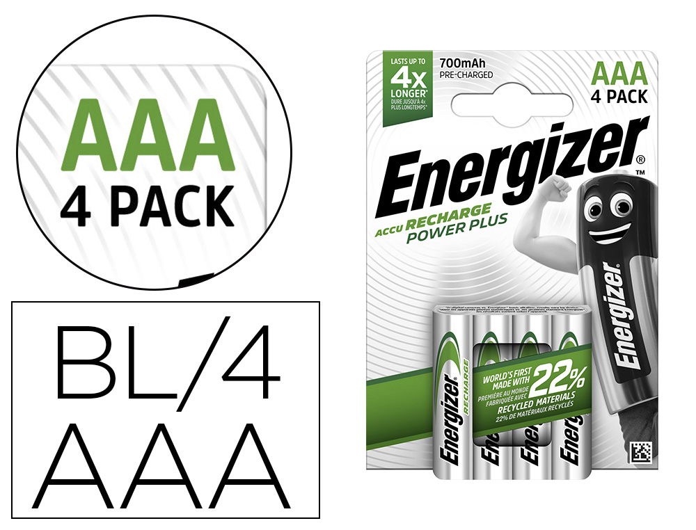 Pile energizer rechargeable power plus i.c.e. hr3 taille aaa 700mah blister 4 unités