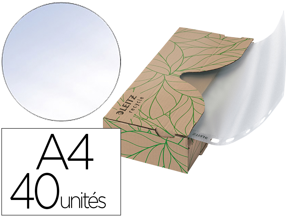Boite distributrice leitz pochettes a4 pp mate 70       microns ouverture par le haut transparent 40 unites
