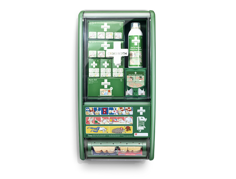 Poste de premiers secours cederroth equipement complet  pour traiter plusieurs types  blessures