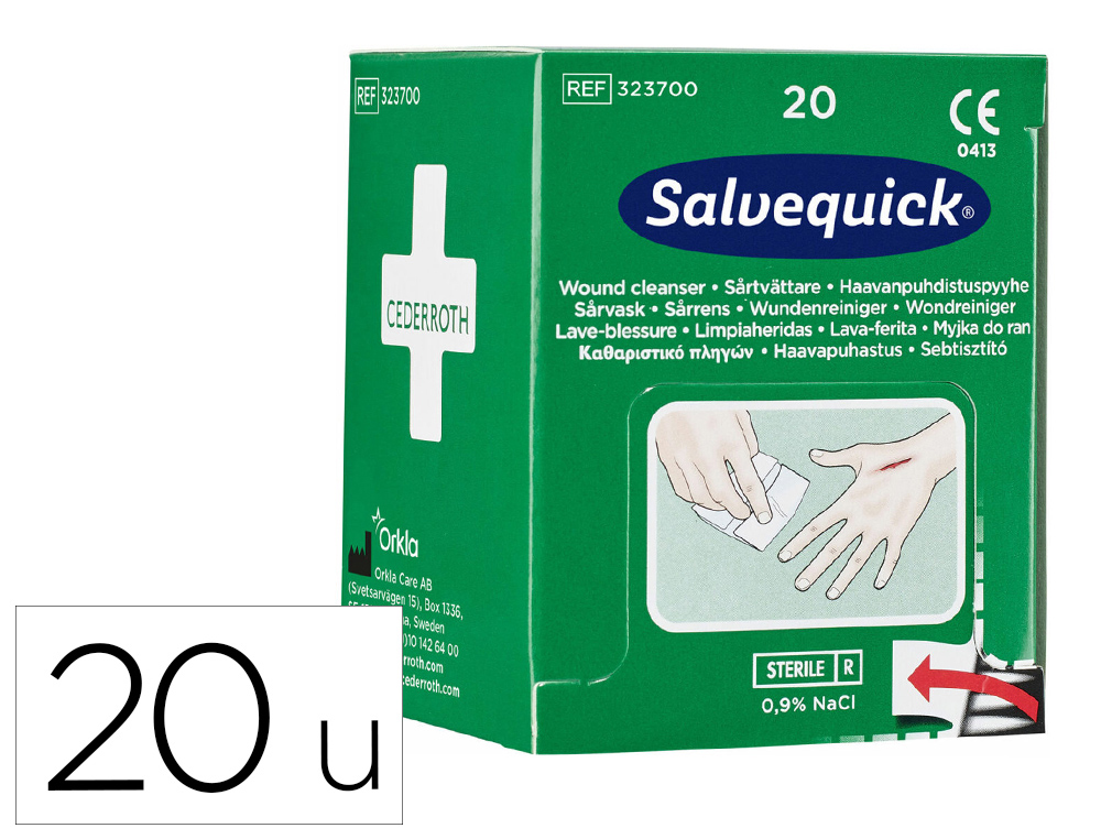 Serviette salvequick sterile nettoyante individuelle       paquet 20 unites