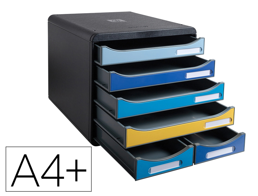 Module classement exacompta big box maxi bee blue polystyrene monobloc 6 tiroirs a4+ superposable ultra rigide