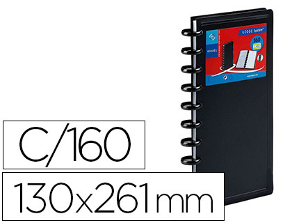 Porte-cartes de visite viquel pp 6/10e 130x265mm 20 pochettes capacité 160 cartes 8 intercalaires alphabétiques noir