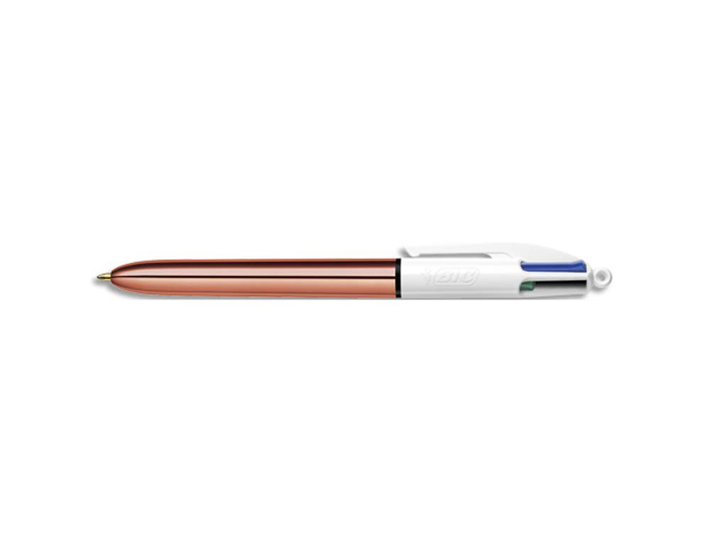 Stylo-bille bic 4 couleurs shine retractable             rechargeable pointe moyenne   1mm corps blanc/or rose