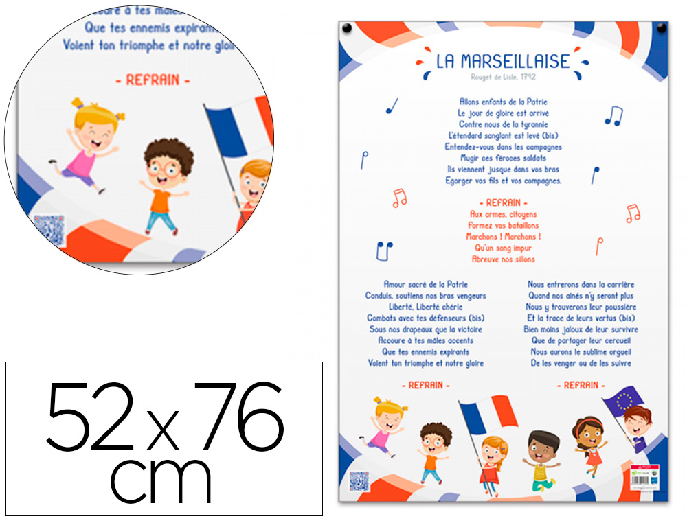 Poster pedagogique la marseillaise enfant bouchut   grandremy pellicule effacable a sec 52x76cm