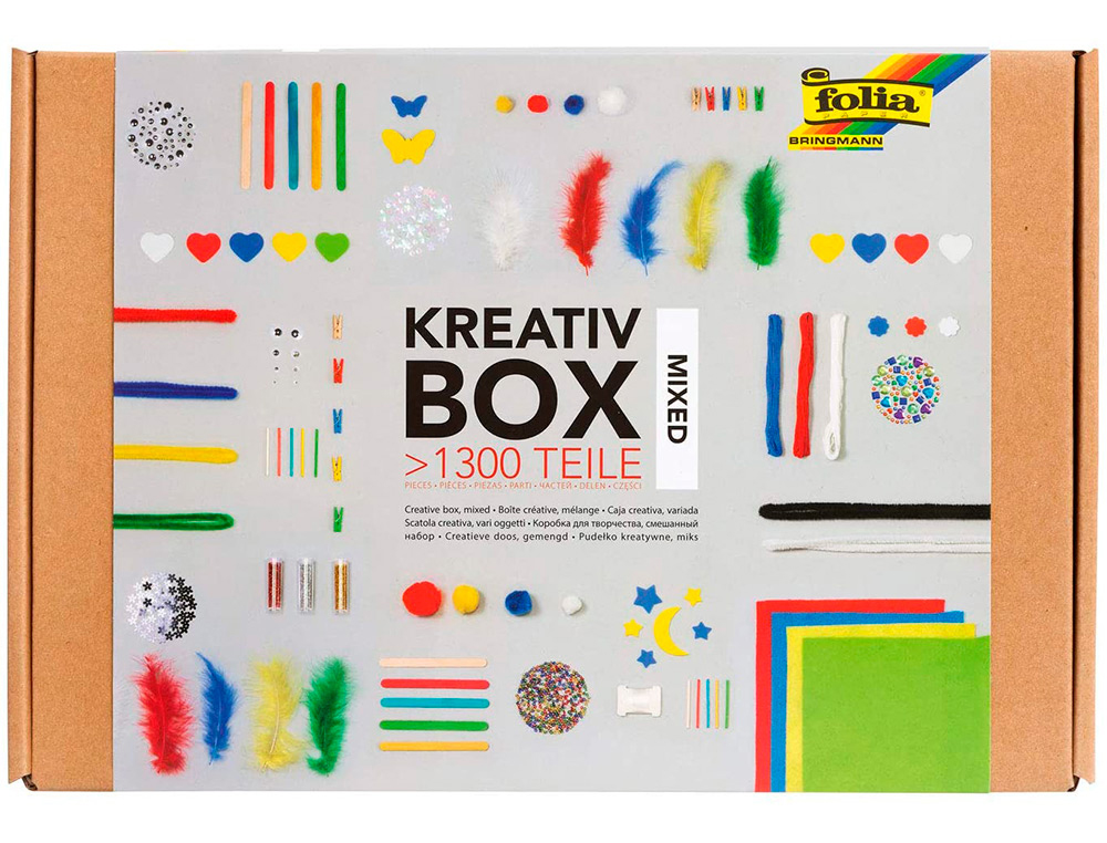 Boite creative mixte folia yeux mobiles feutrines        mousses pompons perles        coloris assortis plus de 1300
