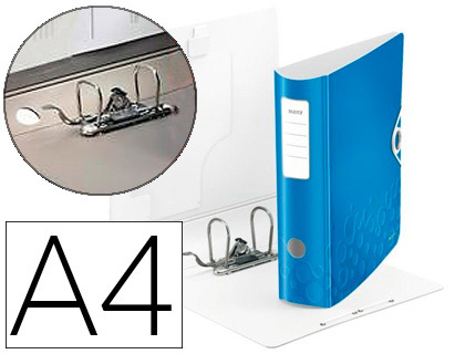Classeur levier leitz wow 180º active 318x312mm polyfoam dos 75mm oeillet préhension griffes blocage 600f coloris bleu