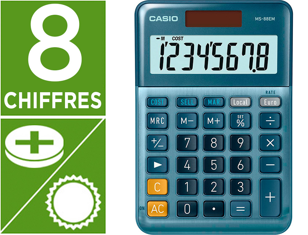 Calculatrice casio bureau 4 operations calcul taxe        pourcentage correction rapide boitier couleur bleu