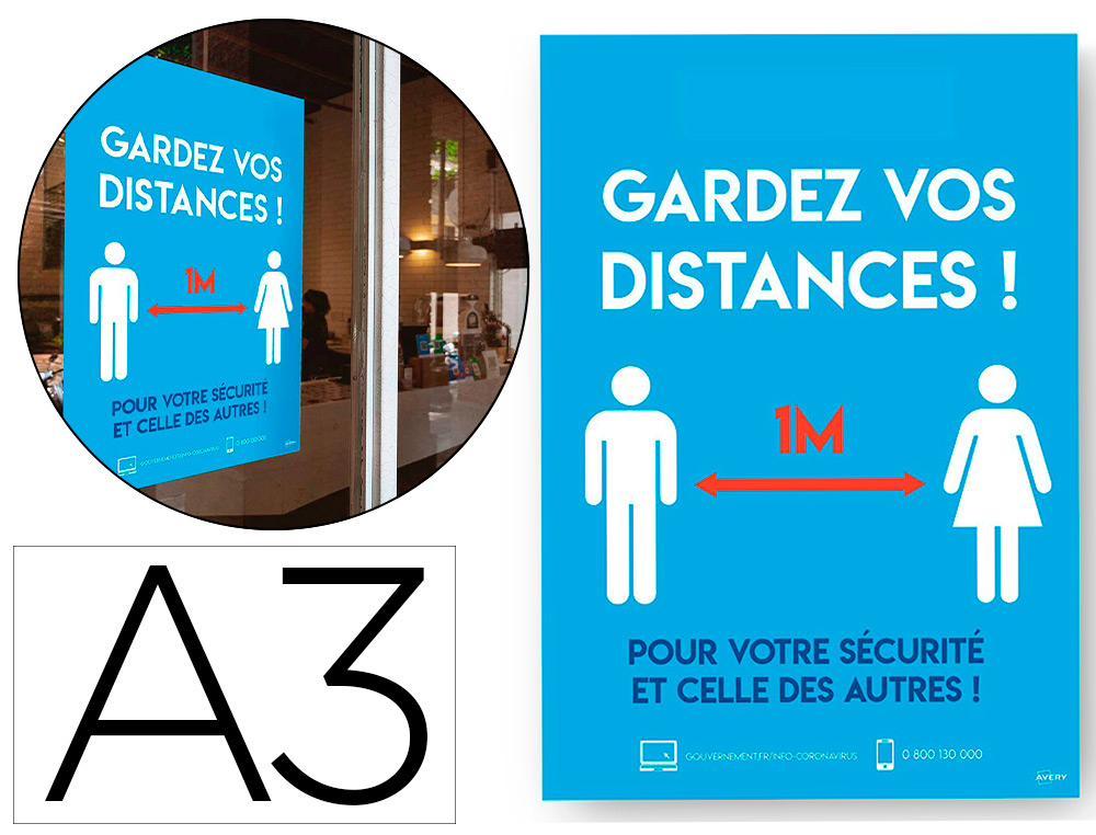 Affiches adhesives avery amovibles distance a3