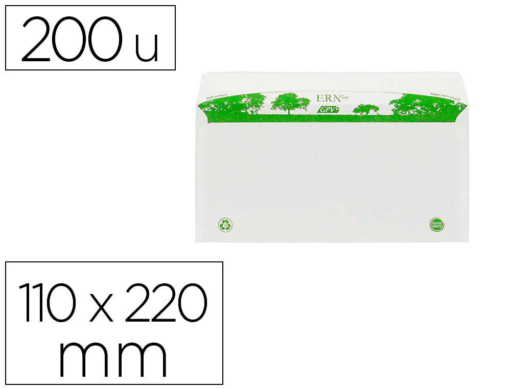 Enveloppe gpv dl bande de protection 80g recycles       110x220 blanche boite de 200