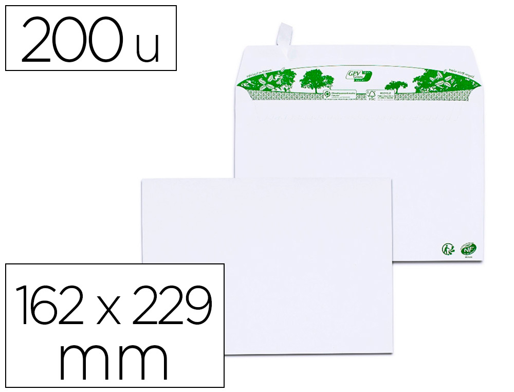 Enveloppe  gpv c5 bande de protection 80g recycles       162x229 blanche boite de 200