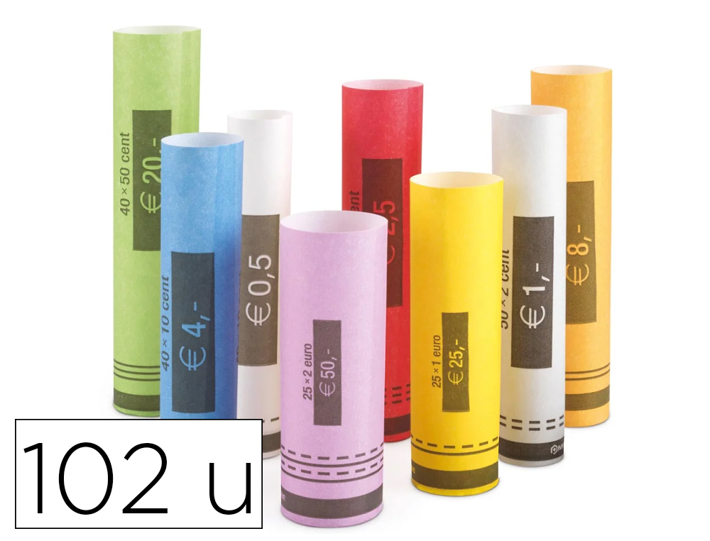 Rouleaux papier safescan pour pieces de 0,01 a 2¤ coloris   assortis lot 80 unites