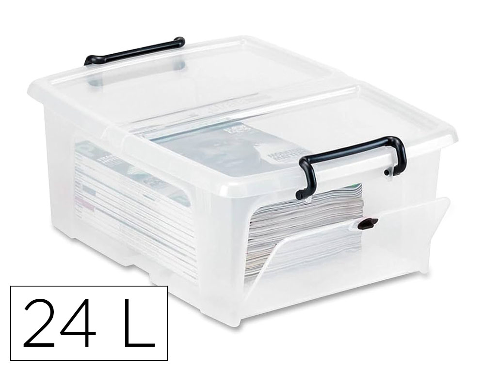 Boite multirangement cep curves pp couvercle clipse emboitable et superposable contenance 24l noir corps transparent