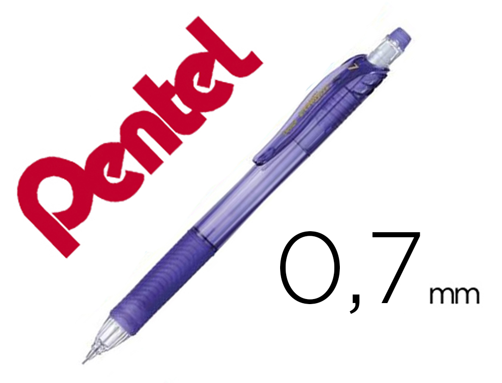 Porte-mines pentel energize canon fixe mine 0,7mm grip caoutchouc gomme avec capuchon corps coloris violet translucide