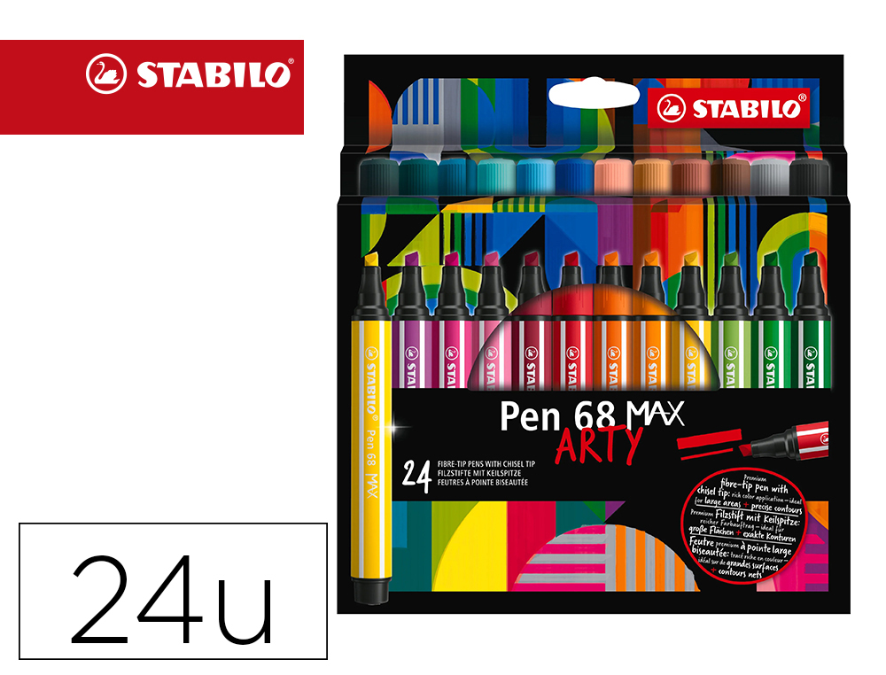 Feutre coloriage stabilo pen 68 max arty encre aquarellablepointe large biseautee etui carton 24 coloris assortis