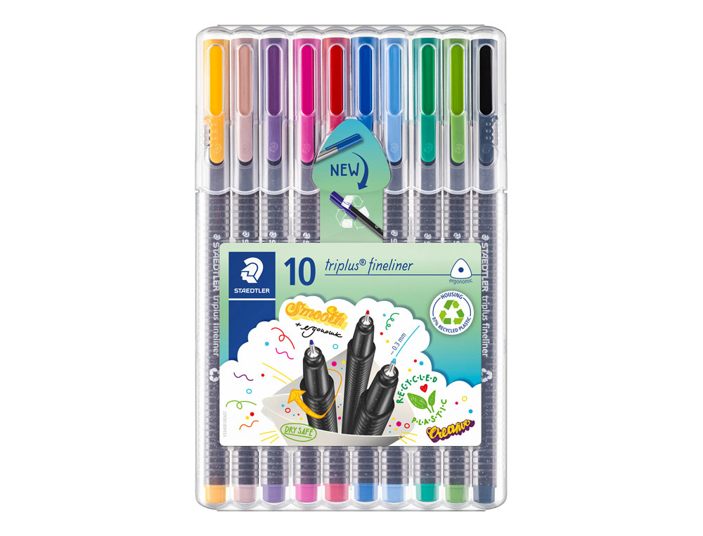 Feutre staedtler triplus fineliner 334 r pointe extra  fine 0,3mm ergonomique coloris assortis etui 10 unites