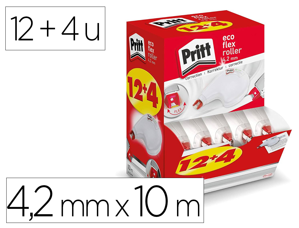 Roller de correction pritt eco flex dimensions 4,2mmx10m pack 12+4 unites