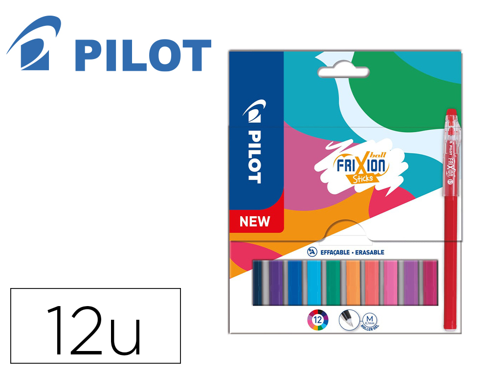 Stylo pilot frixion ball stick pointe 0,7mm encre gel  effacable coloris assortis    pochette 12 unites