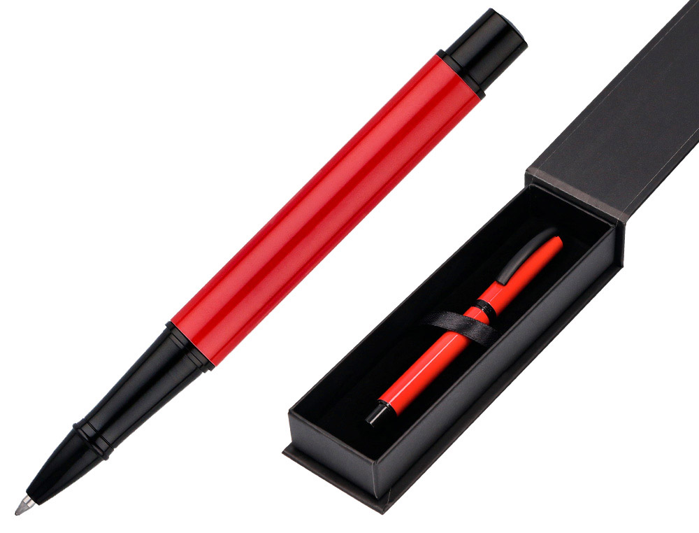 Roller belius turbo aluminium texture pointillee attributs  noir encre bleue coloris      rouge dans coffret cadeau