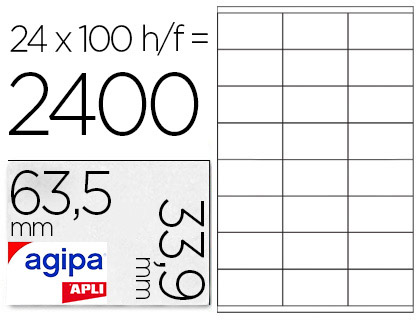 Étiquette adhésive apli agipa jet d'encre 63.5x33.9mm formats paramétrés boîte 2400 unités