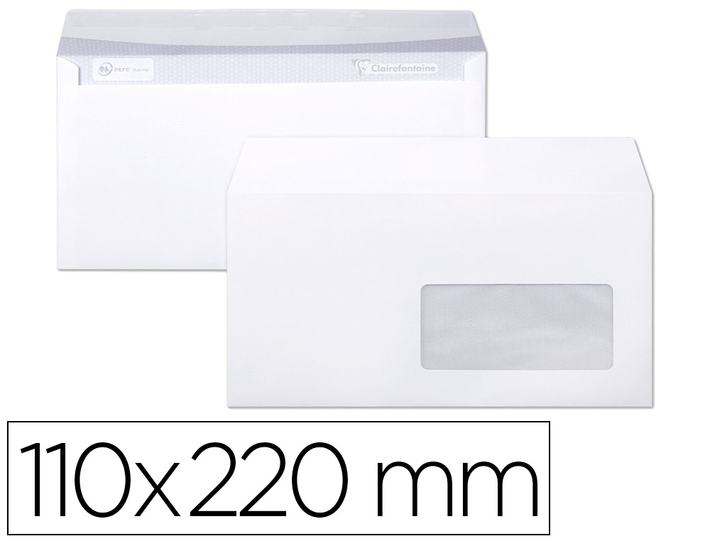 Enveloppe clairefontaine bande de protection 90g       fenetre 45 110x220mm blanche  boite de 250 unites