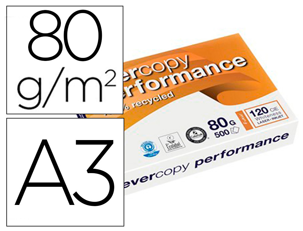 Papier clairefontaine evercopy perform              multifonction laser couleur   haute qualite a3 80g/m2 blanc