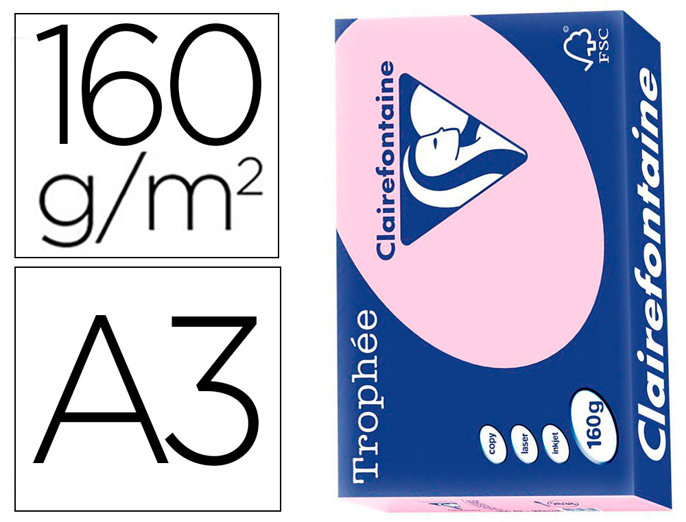 Papier clairefontaine multifonction laser cloueur   trophe a3 160g/m2 rose        parfaite opacite paquet 250