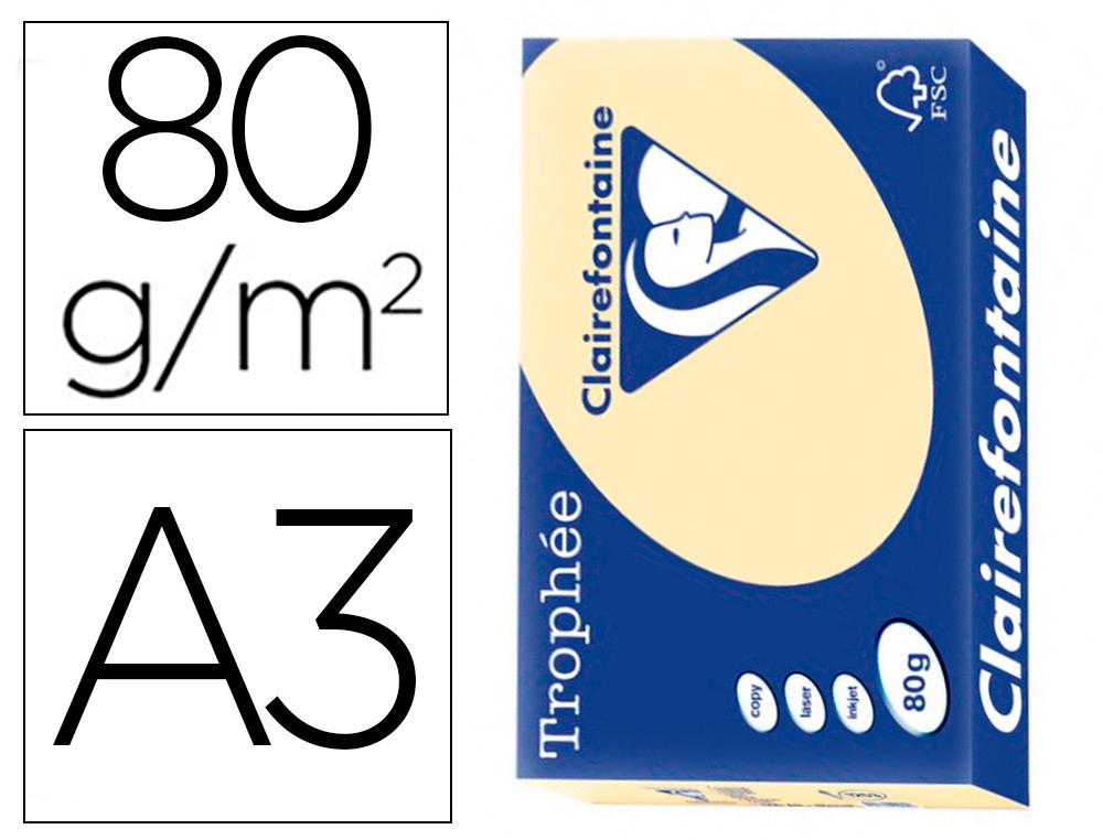 Papier clairefontaine multifonction couleuer laser  trophe a3 80g/m2  chamois     parfaite opacite paquet 500
