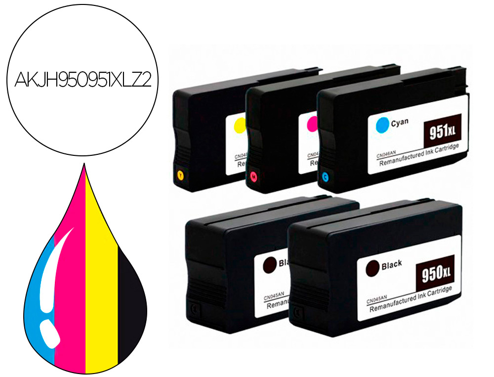 Cartouche d'encre compatible hp 950/951xl noir/cyan/magenta/jaune pack 2 couleur