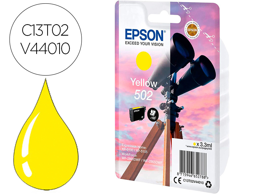 Cartouche d'encre original epson 502 165 p jaune
