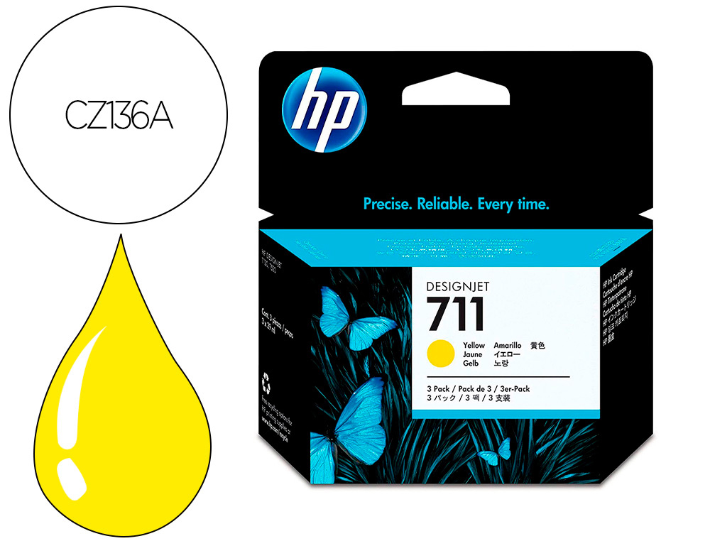 Cartouche d'encre original hp 711 29 ml jaune pack de 3